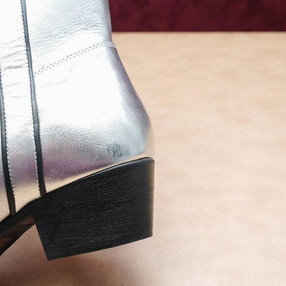 Free People Borderline Metallic Silver Leather Western Boots 10US EUR40 - Picture 6 of 9